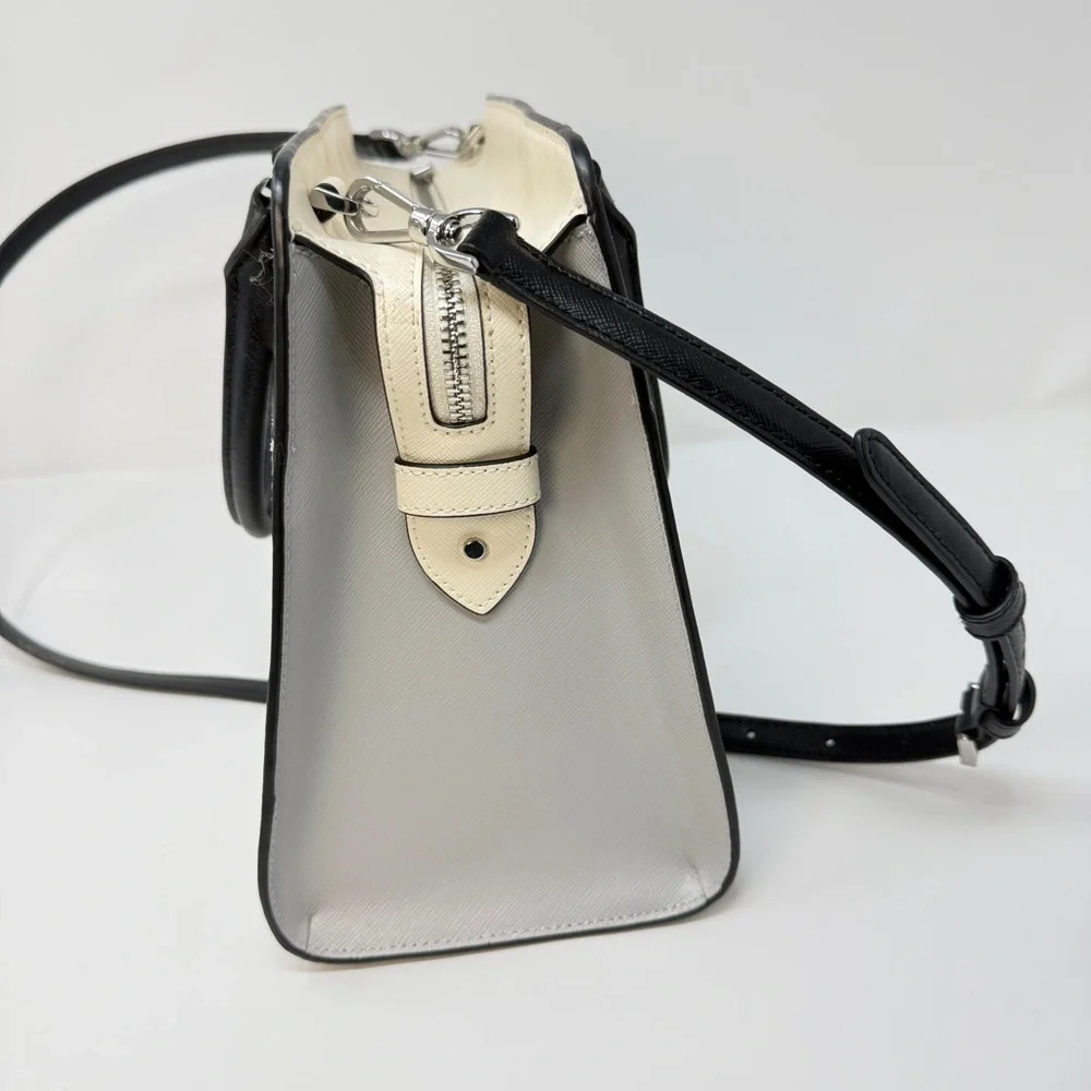 Kate Spade Madison Colorblock Saffiano Medium Satchel Bag Cream/Plat. Gray/Black